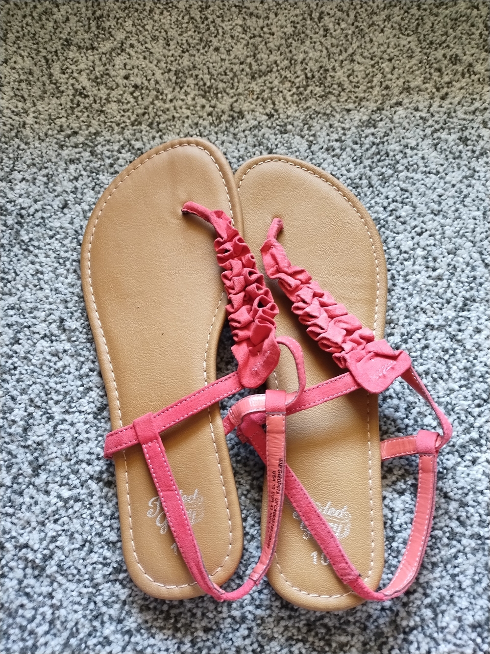 Faded Glory Pink Ruffle T-Strap Sandals